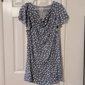 Blue & white kitty cat cowl neck dress